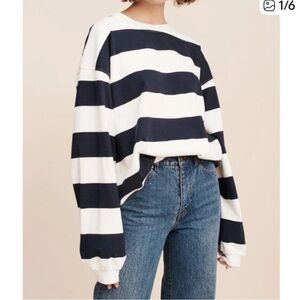 Posse Hugo Jumper Navy and White Striped Sweatshirt size Small
